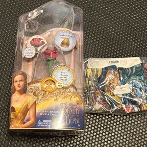 Beauty and the Beast Enchanted Rose Jewelry Box & Matching socks bundle